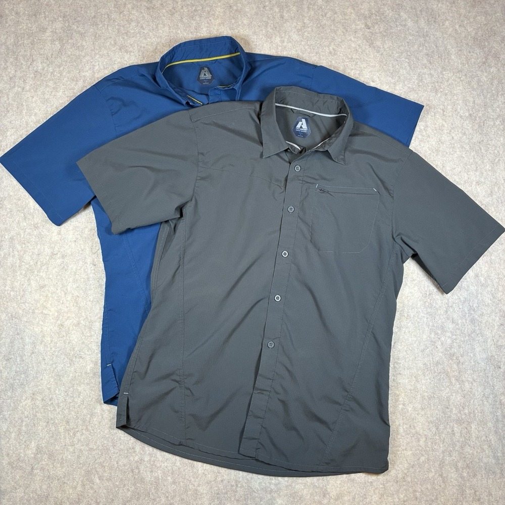 Lot of 2 Eddie Bauer First Ascent Mens M Gray & Blue Button Up Shirt Hiking